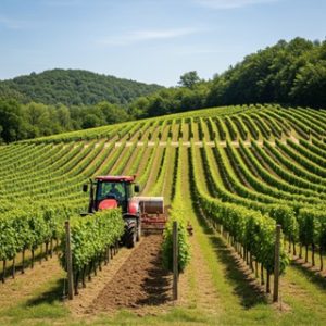 L'intérieur moderne d'une cabine de tracteur, avec un focus sur les commandes de la "climatisation cabine d’un tracteur viticole", essentielle pour le confort de l'opérateur.