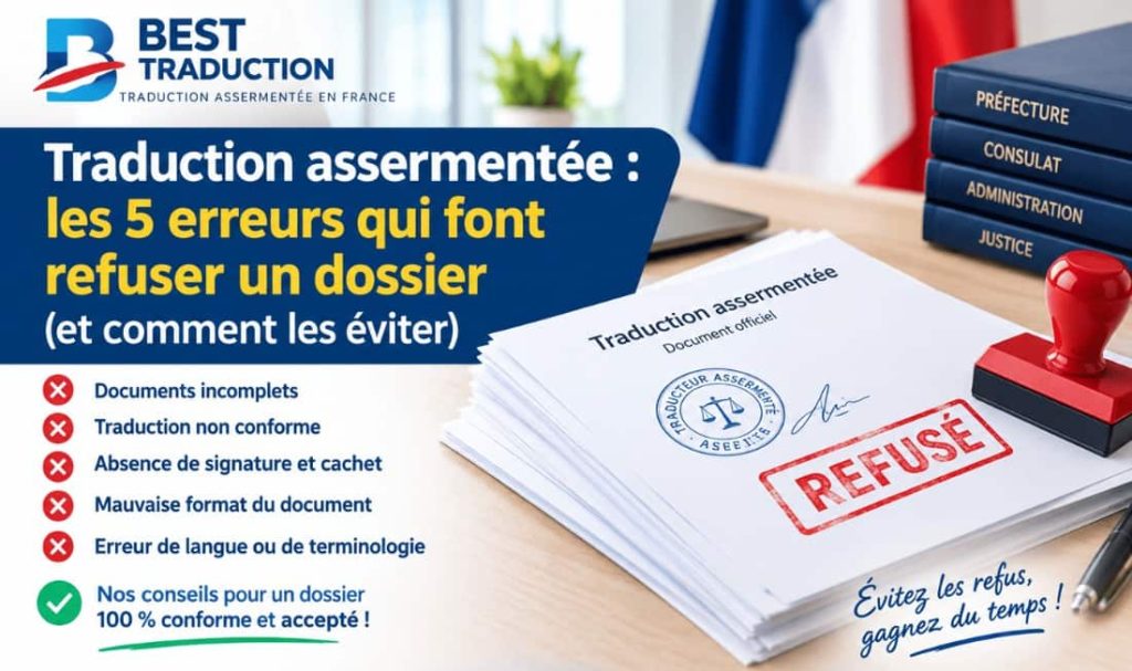 Traduction assermentée : les 5 erreurs qui font refuser un dossier administratif.